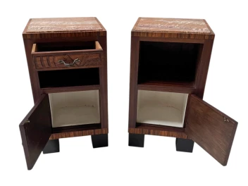 Two Art Deco Nightstands or Bedside Tables with Multi-Colored Marble Tops, 1930s